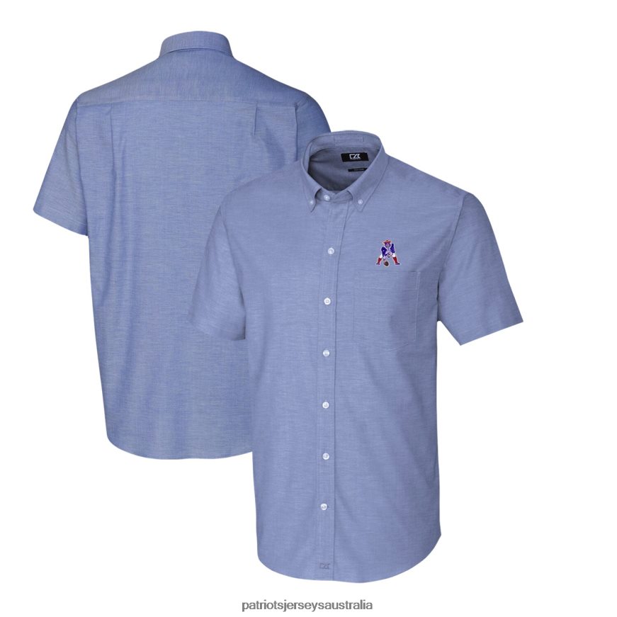 Men Cutter & Buck Powder Blue Throwback Logo Stretch Oxford Button-Down Short Sleeve Shirt ZZ06V21644 Patriots Jersey Clothing