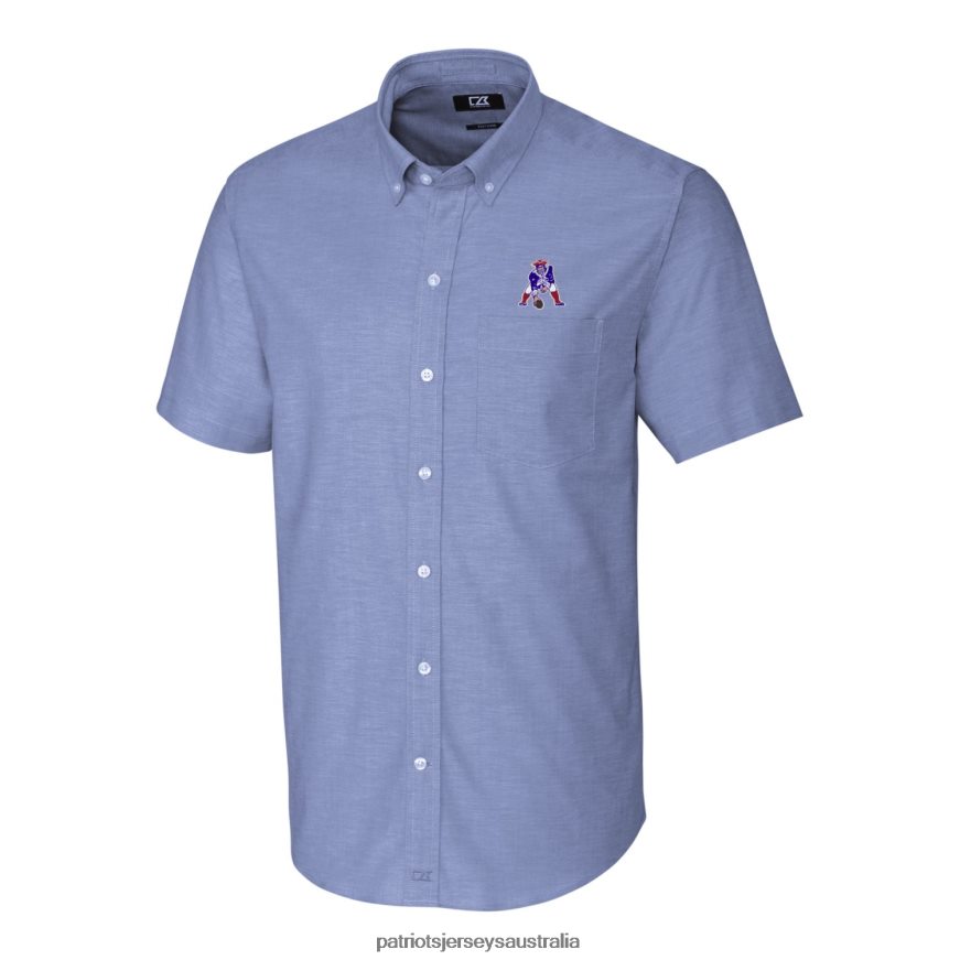Men Cutter & Buck Powder Blue Throwback Logo Stretch Oxford Button-Down Short Sleeve Shirt ZZ06V21644 Patriots Jersey Clothing