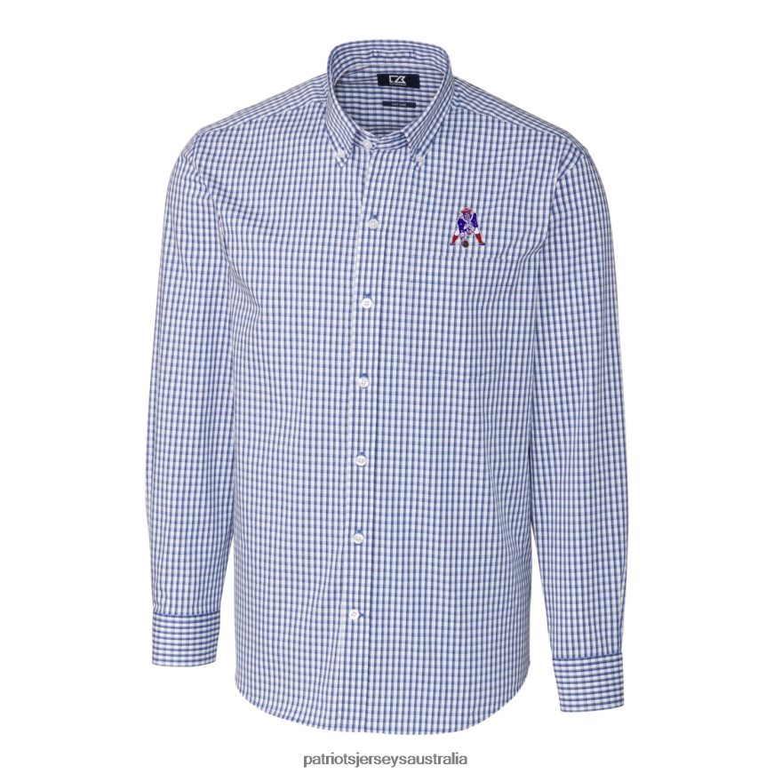 Men Cutter & Buck Royal Throwback Logo Easy Care Stretch Gingham Long Sleeve Button-Down Shirt ZZ06V21651 Patriots Jersey Clothing