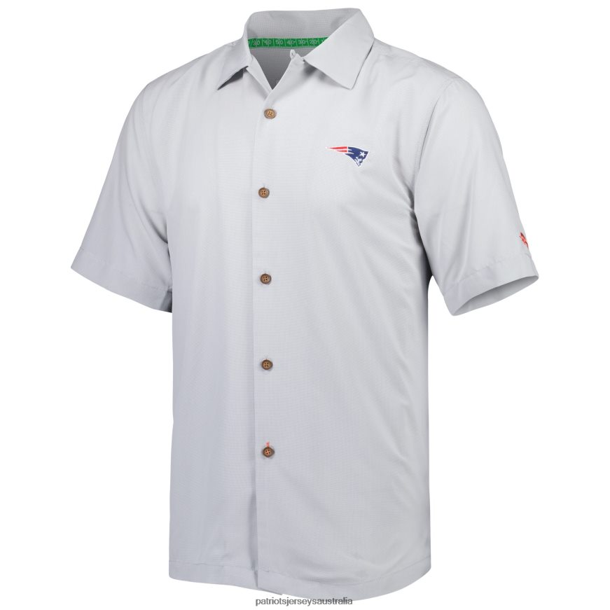 Men Tommy Bahama Gray Coconut Point Frondly Fan Camp IslandZone Button-Up Shirt ZZ06V21643 Patriots Jersey Clothing