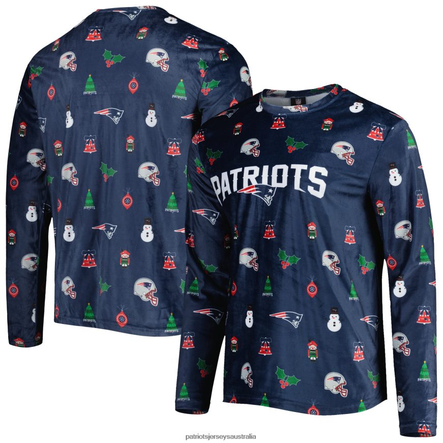 Men FOCO Navy Holiday Repeat Long Sleeve T-Shirt ZZ06V21656 Patriots Jersey Clothing