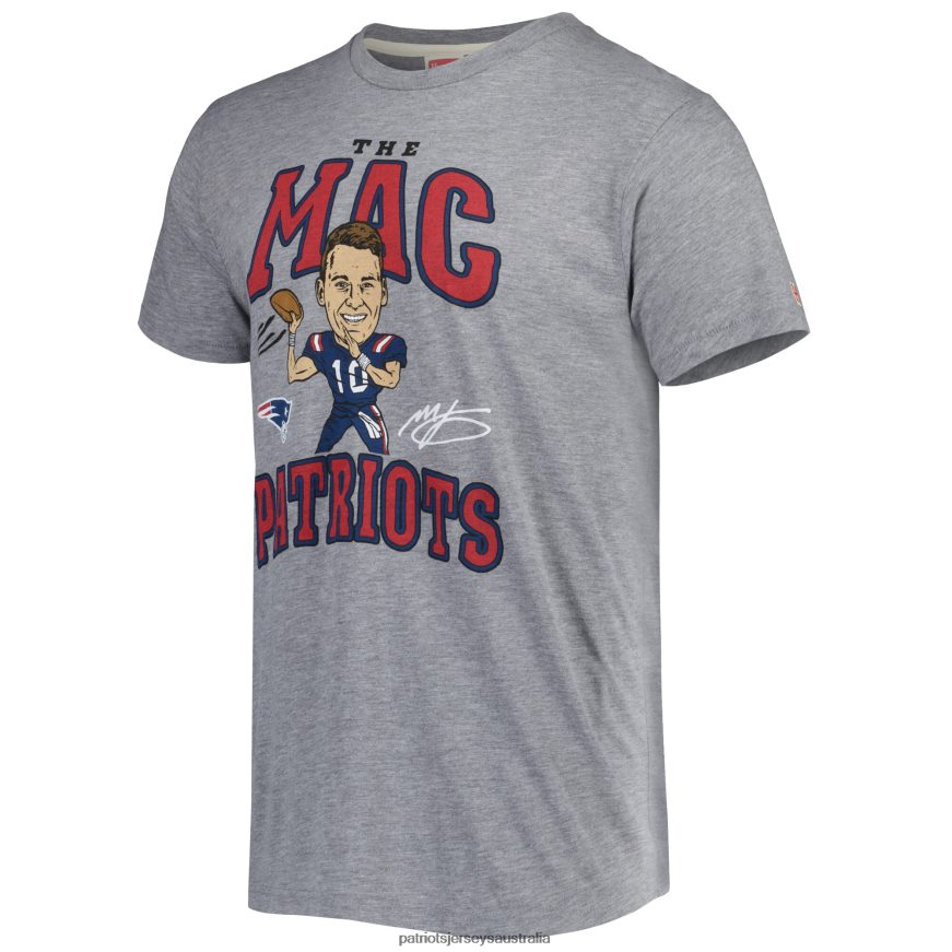Men Homage Mac Jones Heathered Gray Caricature Player Tri-Blend T-Shirt ZZ06V21987 Patriots Jersey Clothing