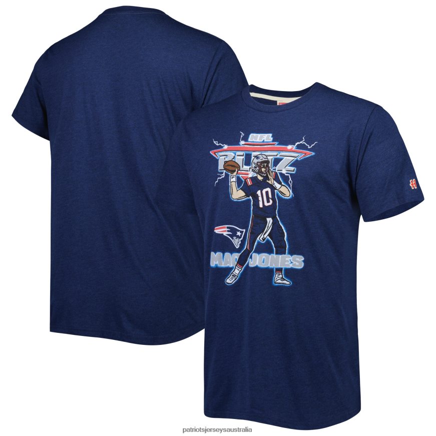 Men Homage Mac Jones Heathered Navy NFL Blitz Player Tri-Blend T-Shirt ZZ06V22032 Patriots Jersey Clothing