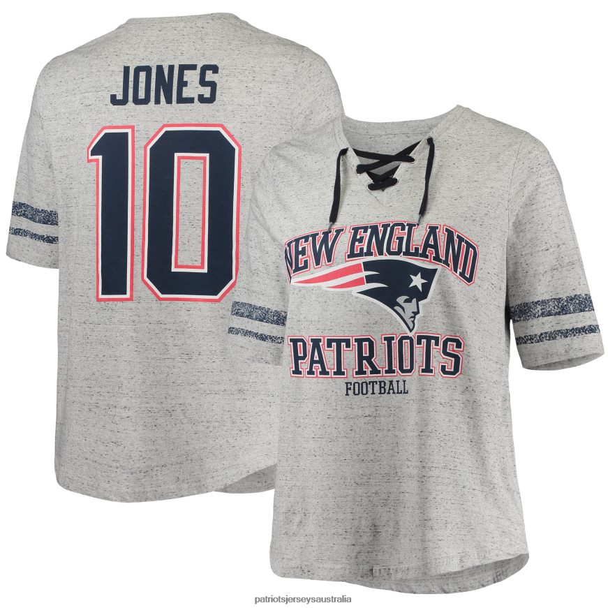 Men Mac Jones Heathered Gray Plus Size Lace-Up V-Neck T-Shirt ZZ06V22784 Patriots Jersey Clothing