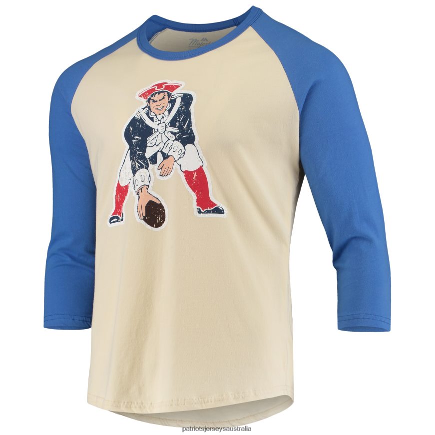 Men Majestic Threads Cream/Royal Gridiron Classics Raglan 3/4-Sleeve T-Shirt ZZ06V22076 Patriots Jersey Clothing