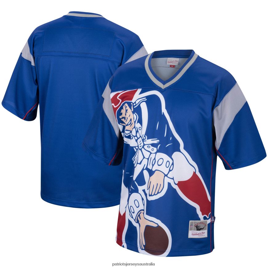 Men Mitchell & Ness Royal Big Face Historic Logo V-Neck T-Shirt ZZ06V22003 Patriots Jersey Clothing