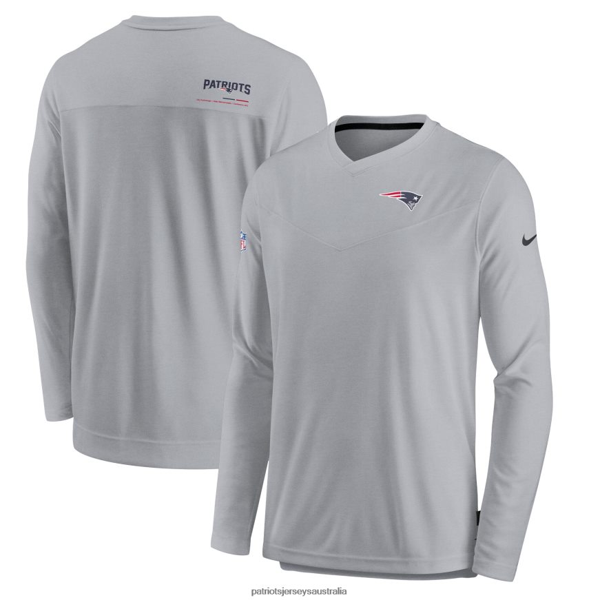 Men Nike Gray Sideline Coach Chevron Lock Up Long Sleeve V-Neck Performance T-Shirt ZZ06V21930 Patriots Jersey Clothing