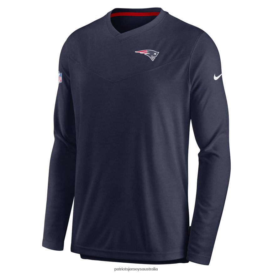 Men Nike Navy Sideline Coach Chevron Lock Up Long Sleeve V-Neck Performance T-Shirt ZZ06V21911 Patriots Jersey Clothing