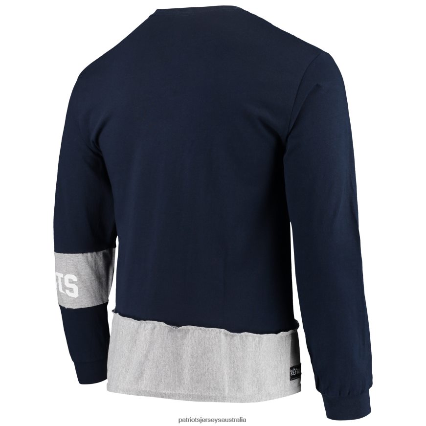 Men Refried Apparel Navy/Gray Sustainable Upcycled Angle Long Sleeve T-Shirt ZZ06V22055 Patriots Jersey Clothing