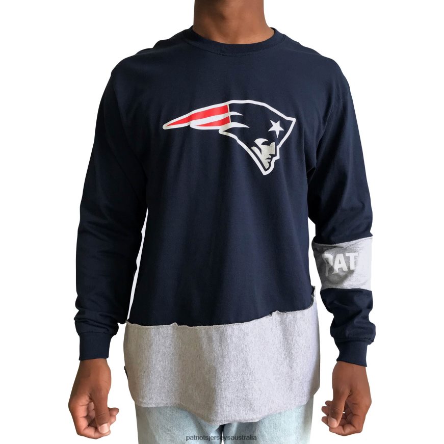 Men Refried Apparel Navy/Gray Sustainable Upcycled Angle Long Sleeve T-Shirt ZZ06V22055 Patriots Jersey Clothing