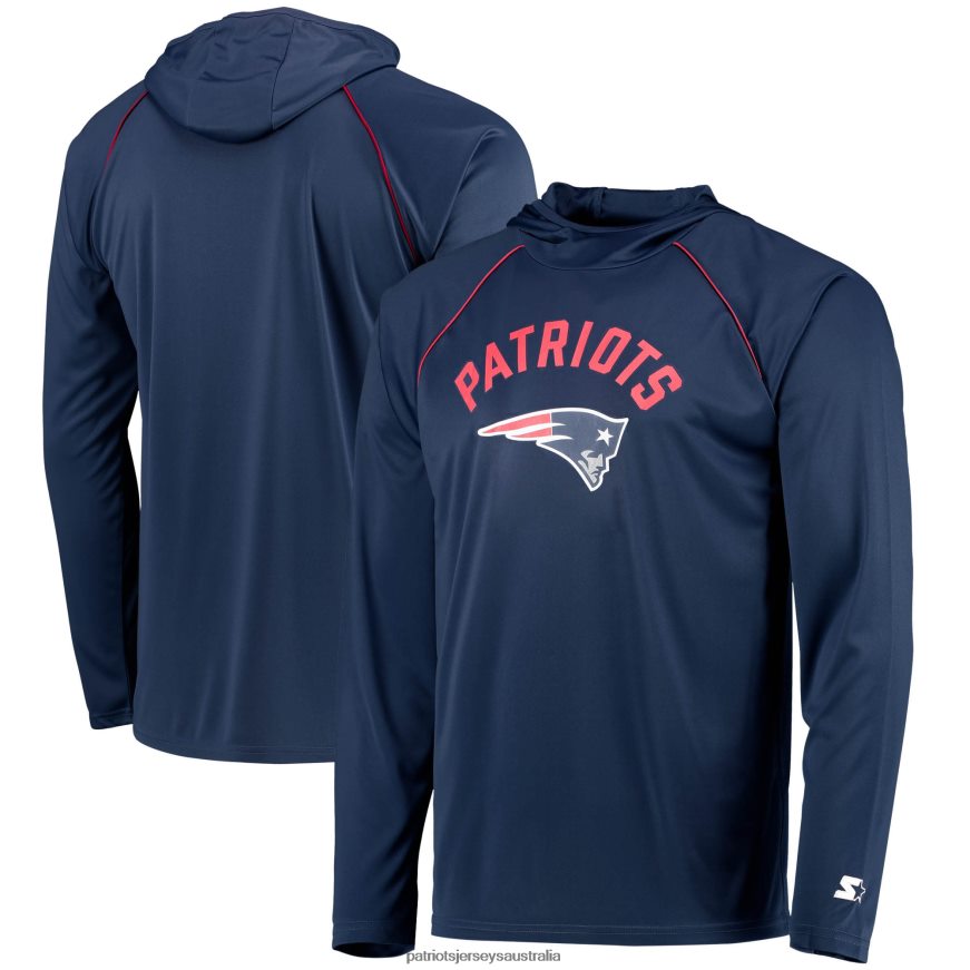 Men Starter Navy Raglan Long Sleeve Hoodie T-Shirt ZZ06V21984 Patriots Jersey Clothing