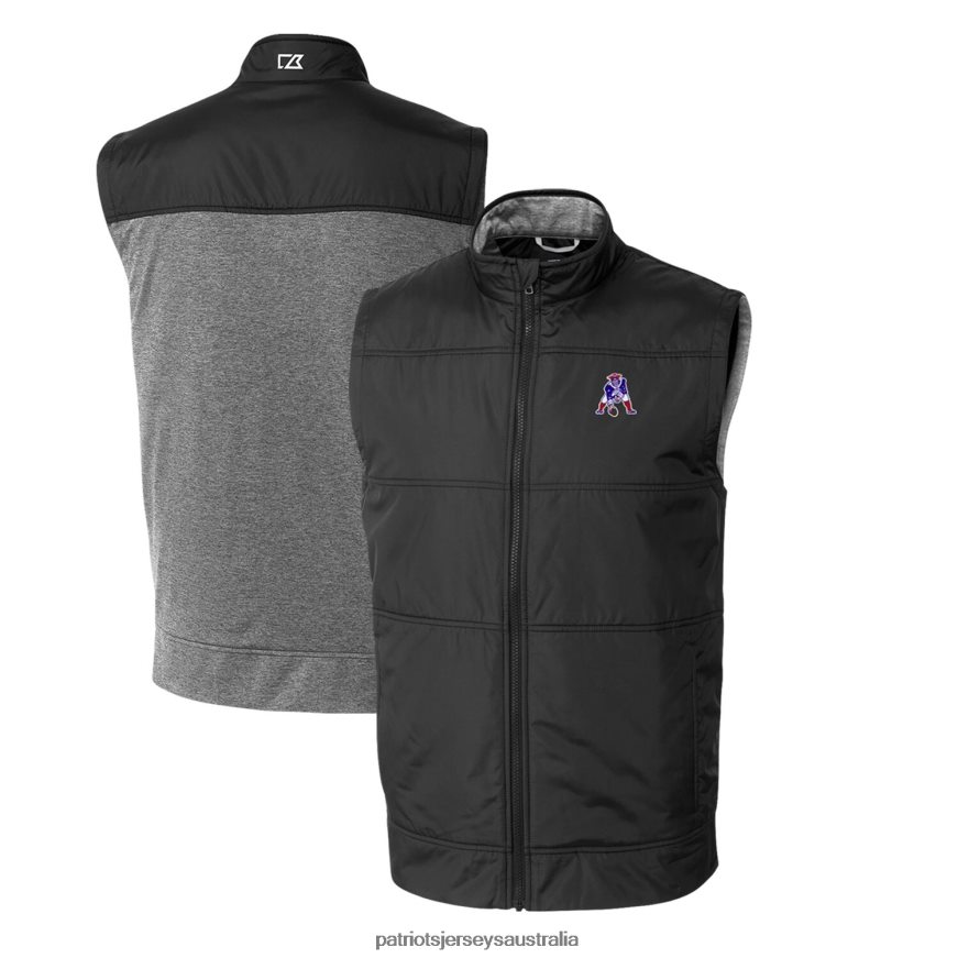 Men Cutter & Buck Black Throwback Logo Big & Tall Stealth Hybrid Quilted Windbreaker Full-Zip Vest ZZ06V22096 Patriots Jersey Clothing