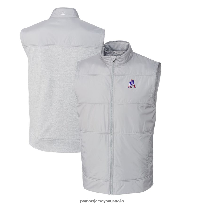 Men Cutter & Buck Gray Throwback Logo Big & Tall Stealth Hybrid Quilted Windbreaker Full-Zip Vest ZZ06V22102 Patriots Jersey Clothing