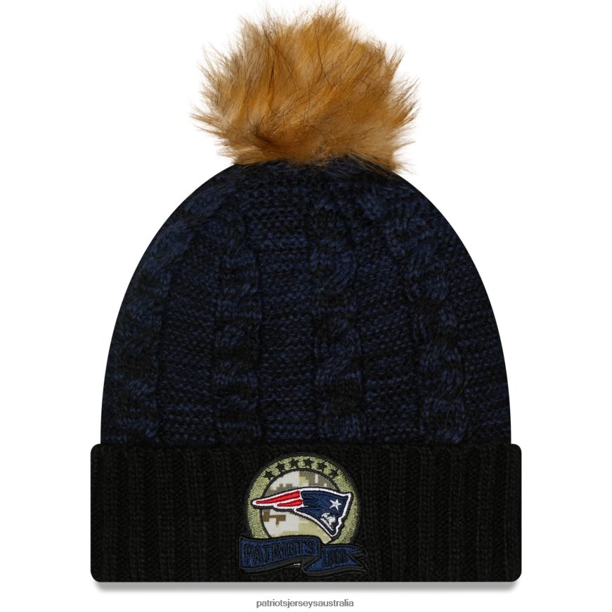 Women New Era Black/Navy 2022 Salute To Service Pom Knit Hat ZZ06V22312 Patriots Jersey Accessories