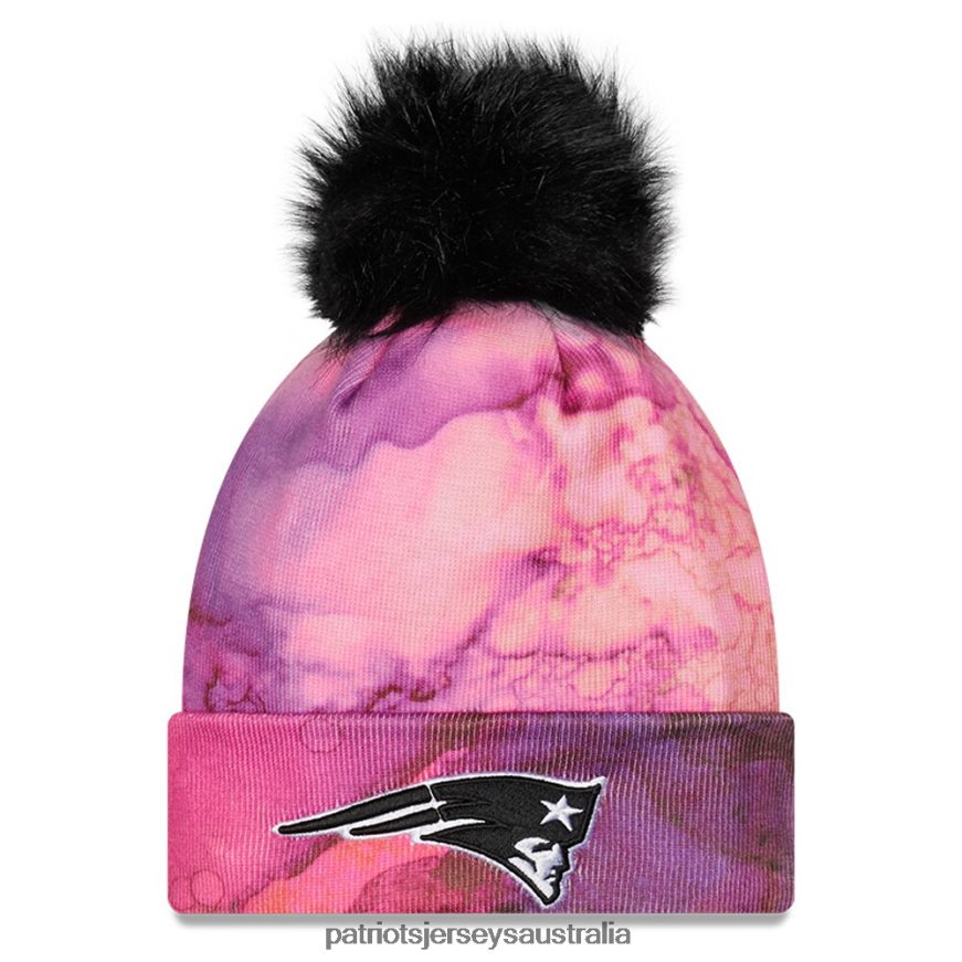 Women New Era Pink/Black 2022 NFL Crucial Catch Pom Knit Hat ZZ06V22310 Patriots Jersey Accessories