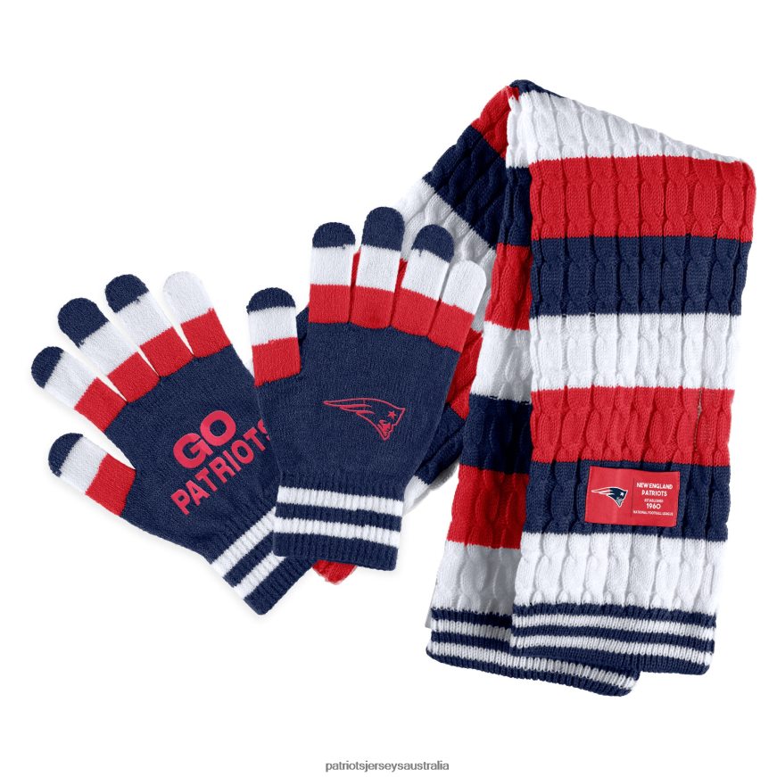 Women WEAR by Erin Andrews Striped Scarf & Gloves Set ZZ06V22194 Patriots Jersey Accessories