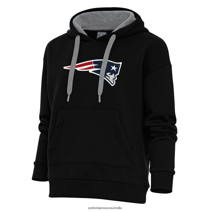 Women Antigua Black Victory Chenille Pullover Hoodie ZZ06V22372 Patriots Jersey Clothing