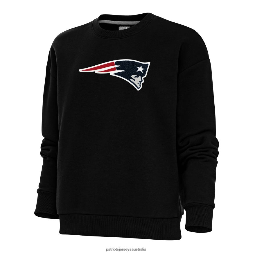 Women Antigua Black Victory Crewneck Chenille Pullover Sweatshirt ZZ06V22428 Patriots Jersey Clothing