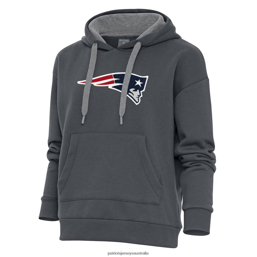 Women Antigua Charcoal Victory Chenille Pullover Hoodie ZZ06V22432 Patriots Jersey Clothing