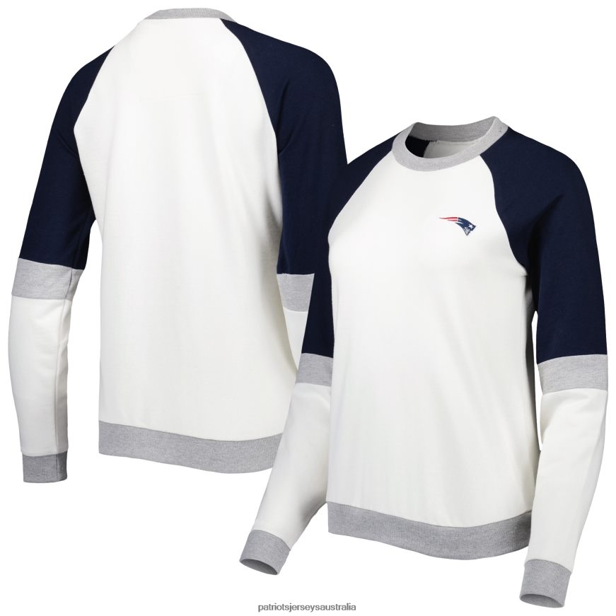 Women Antigua Cream/Navy Avenue Raglan Pullover Sweatshirt ZZ06V22397 Patriots Jersey Clothing