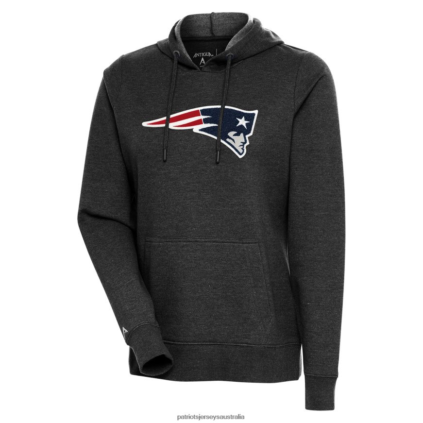 Women Antigua Heathered Black Action Chenille Pullover Hoodie ZZ06V22375 Patriots Jersey Clothing
