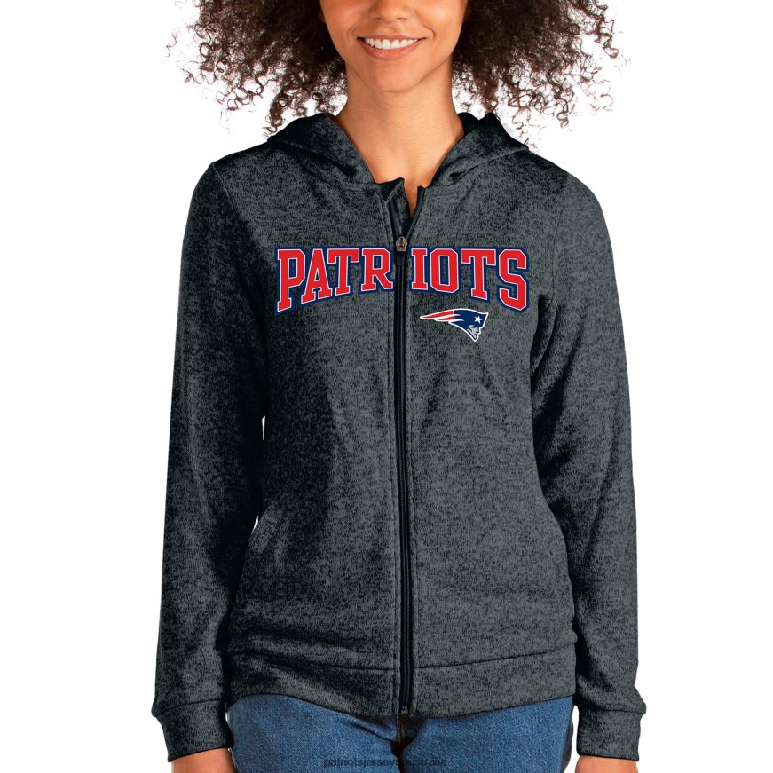 Women Antigua Heathered Charcoal Wordmark Absolute Full-Zip Hoodie ZZ06V22403 Patriots Jersey Clothing