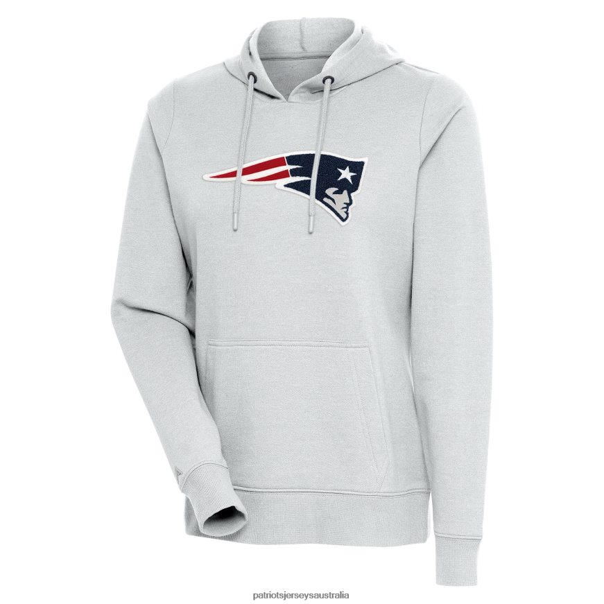 Women Antigua Heathered Gray Action Chenille Pullover Hoodie ZZ06V22419 Patriots Jersey Clothing