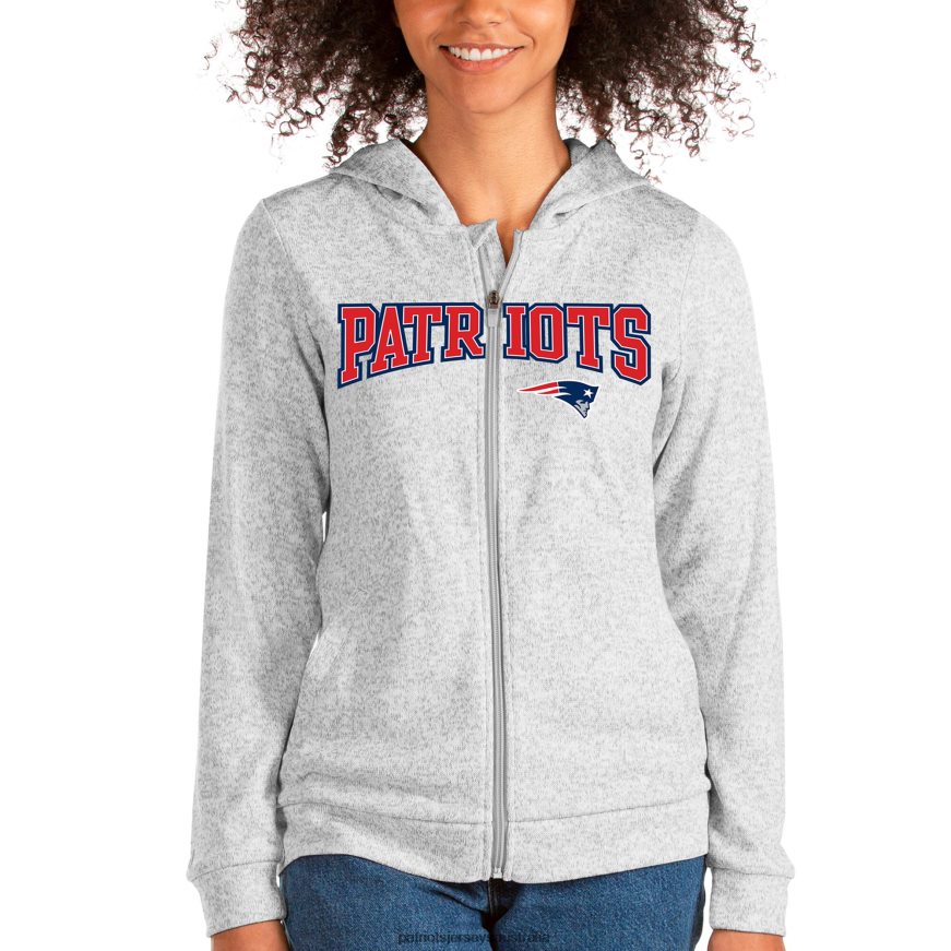 Women Antigua Heathered Gray Wordmark Absolute Full-Zip Hoodie ZZ06V22421 Patriots Jersey Clothing