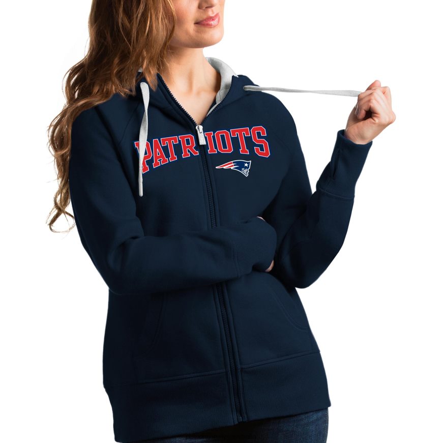 Women Antigua Navy Wordmark Victory Full-Zip Hoodie ZZ06V22377 Patriots Jersey Clothing