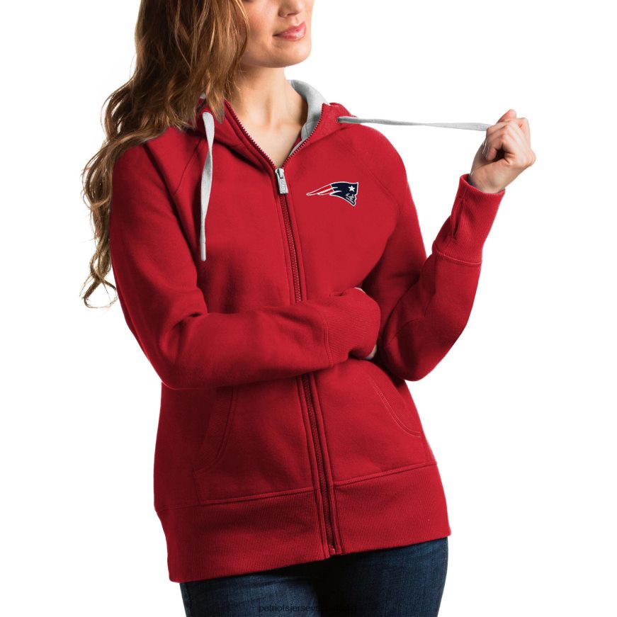 Women Antigua Red Victory Full-Zip Hoodie ZZ06V22424 Patriots Jersey Clothing