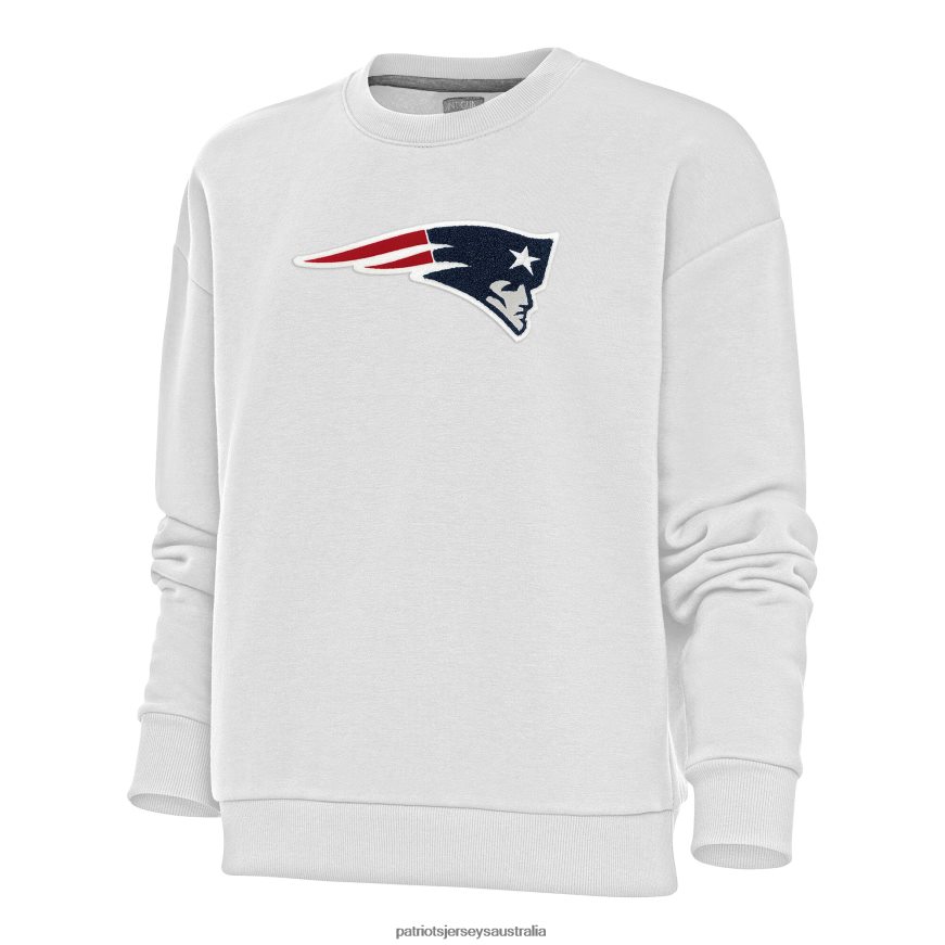 Women Antigua White Victory Crewneck Chenille Pullover Sweatshirt ZZ06V22426 Patriots Jersey Clothing