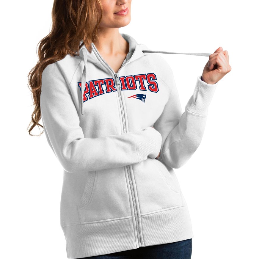 Women Antigua White Wordmark Victory Full-Zip Hoodie ZZ06V22386 Patriots Jersey Clothing