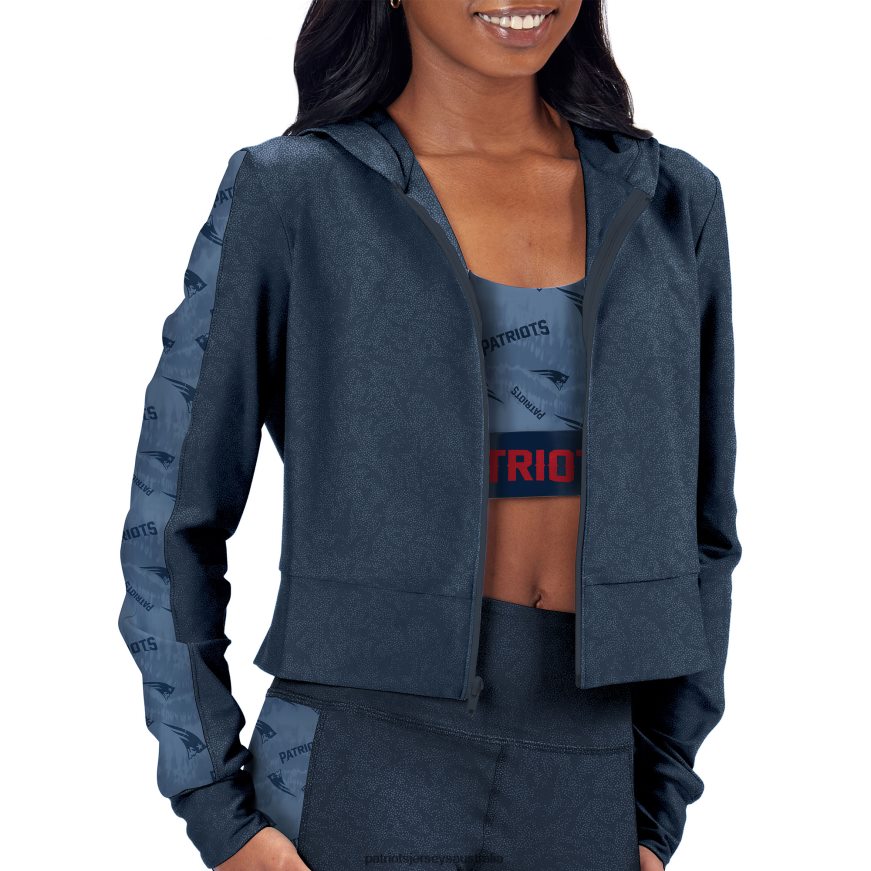 Women Certo Navy Cropped Full-Zip Hoodie ZZ06V2934 Patriots Jersey Clothing