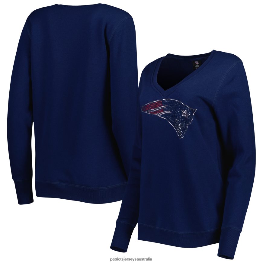 Women Cuce Navy Deep V-Neck Pullover Sweatshirt ZZ06V22416 Patriots Jersey Clothing