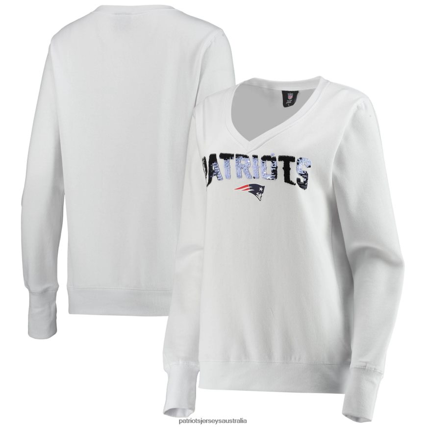 Women Cuce White Victory V-Neck Pullover Sweatshirt ZZ06V22393 Patriots Jersey Clothing