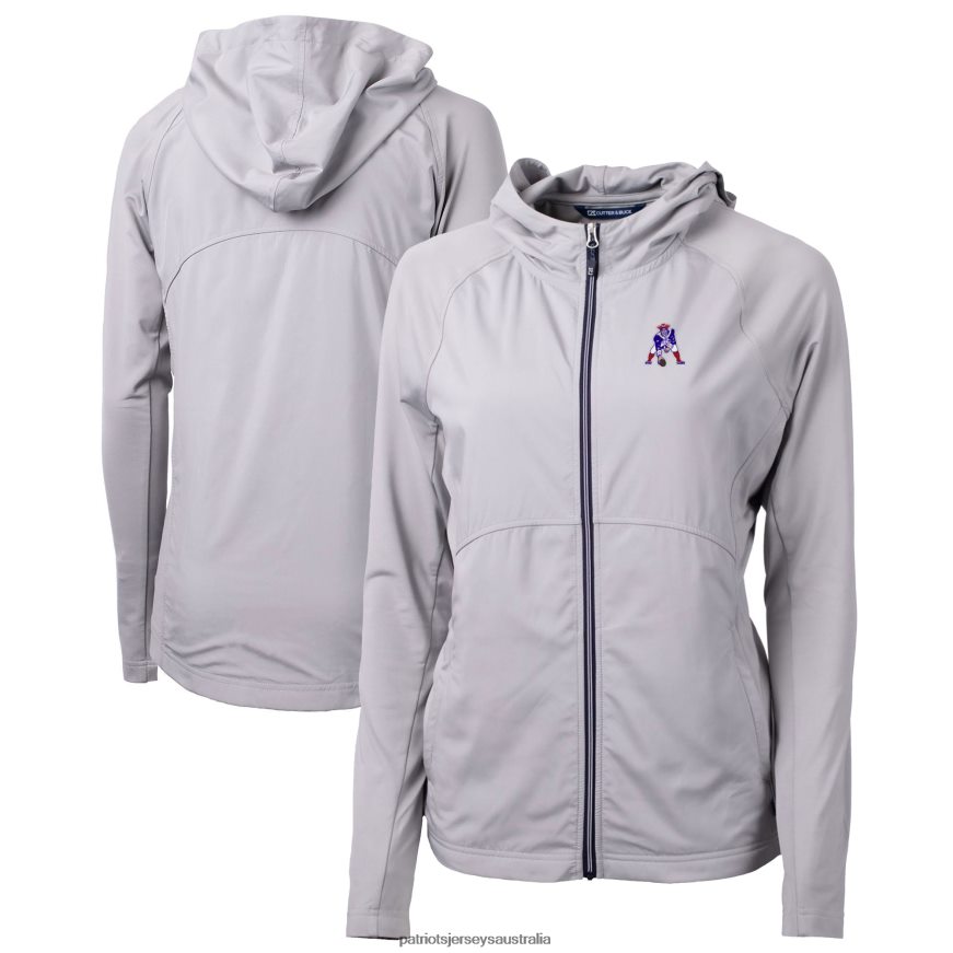Women Cutter & Buck Gray Throwback Logo Adapt Eco Knit Hybrid Recycled Full-Zip Hoodie ZZ06V21094 Patriots Jersey Clothing