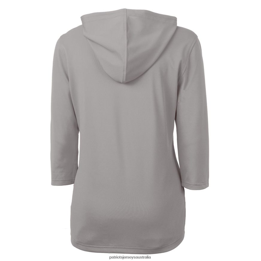 Women Cutter & Buck Gray Throwback Logo Virtue Eco Pique 3/4 Sleeve Half-Zip Pullover Hoodie ZZ06V21081 Patriots Jersey Clothing
