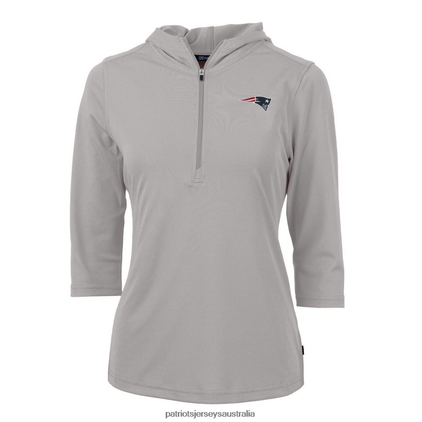 Women Cutter & Buck Gray Virtue Eco Pique Half-Zip 3/4 Sleeve Pullover Hoodie ZZ06V21105 Patriots Jersey Clothing