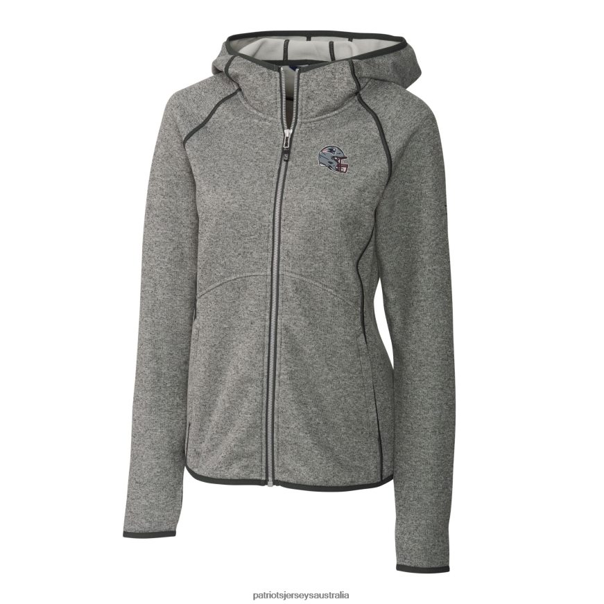 Women Cutter & Buck Heather Gray Helmet Logo Mainsail Sweater-Knit Full-Zip Hoodie ZZ06V2895 Patriots Jersey Clothing