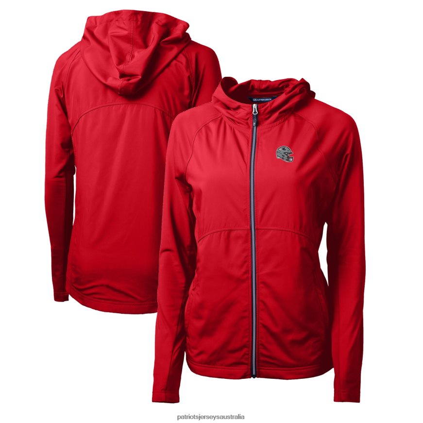 Women Cutter & Buck Red Helmet Logo Adapt Eco Knit Hybrid Recycled Full-Zip Hoodie ZZ06V2843 Patriots Jersey Clothing
