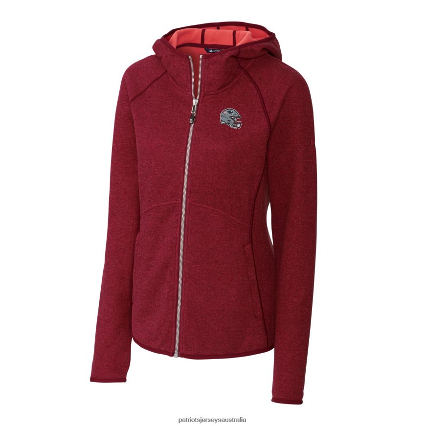 Women Cutter & Buck Red Helmet Logo Mainsail Sweater-Knit Full-Zip Hoodie ZZ06V2889 Patriots Jersey Clothing