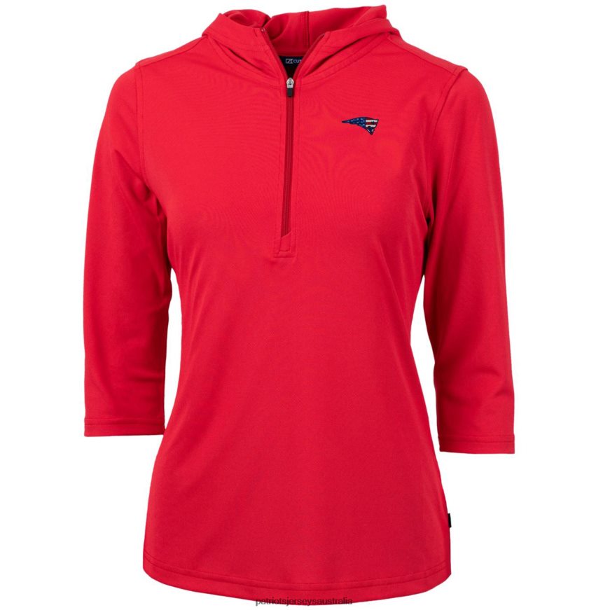 Women Cutter & Buck Red Virtue Eco Pique 3/4 Sleeve Half-Zip Pullover Hoodie ZZ06V21079 Patriots Jersey Clothing