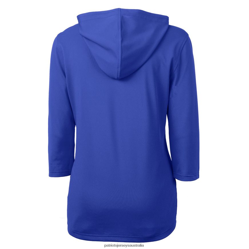 Women Cutter & Buck Royal Throwback Logo Virtue Eco Pique 3/4 Sleeve Half-Zip Pullover Hoodie ZZ06V2901 Patriots Jersey Clothing