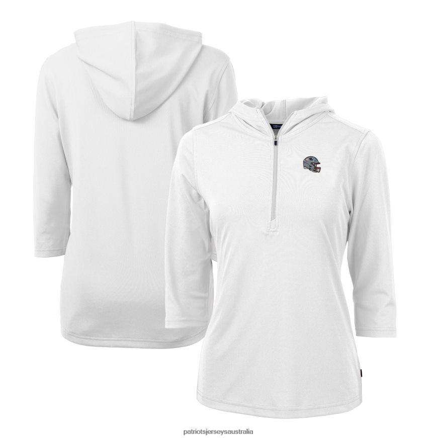Women Cutter & Buck White Helmet Logo DryTec Virtue Eco Pique Recycled Half-Zip Pullover Hoodie ZZ06V2838 Patriots Jersey Clothing