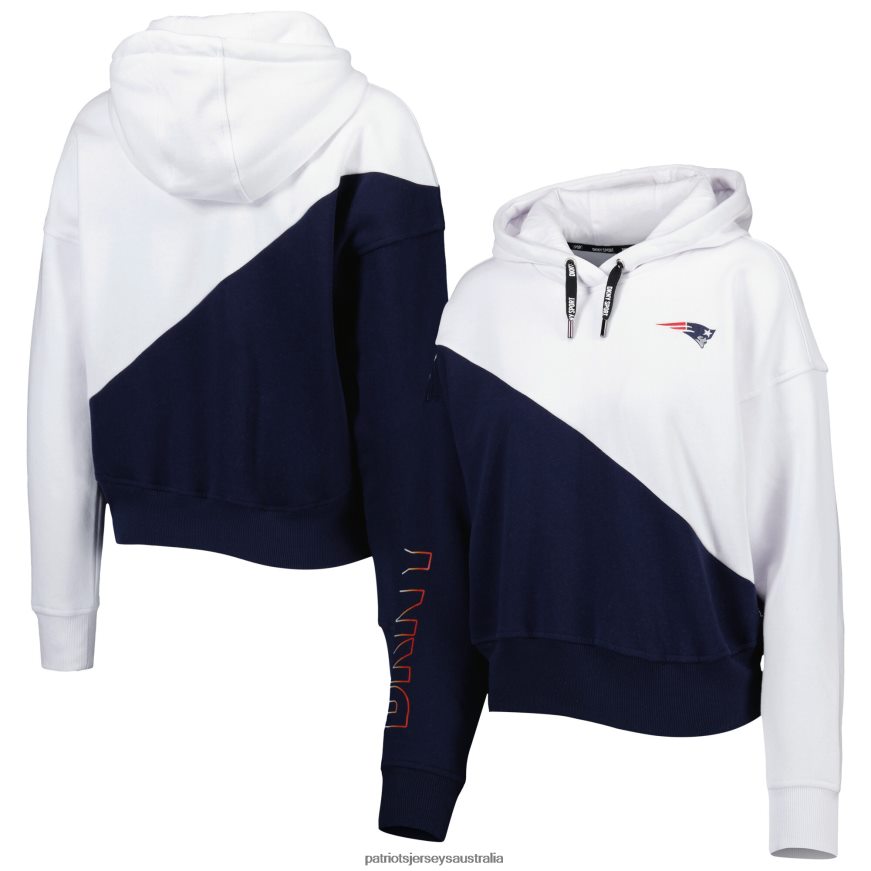 Women DKNY Sport White/Navy Bobbi Color Blocked Pullover Hoodie ZZ06V22343 Patriots Jersey Clothing