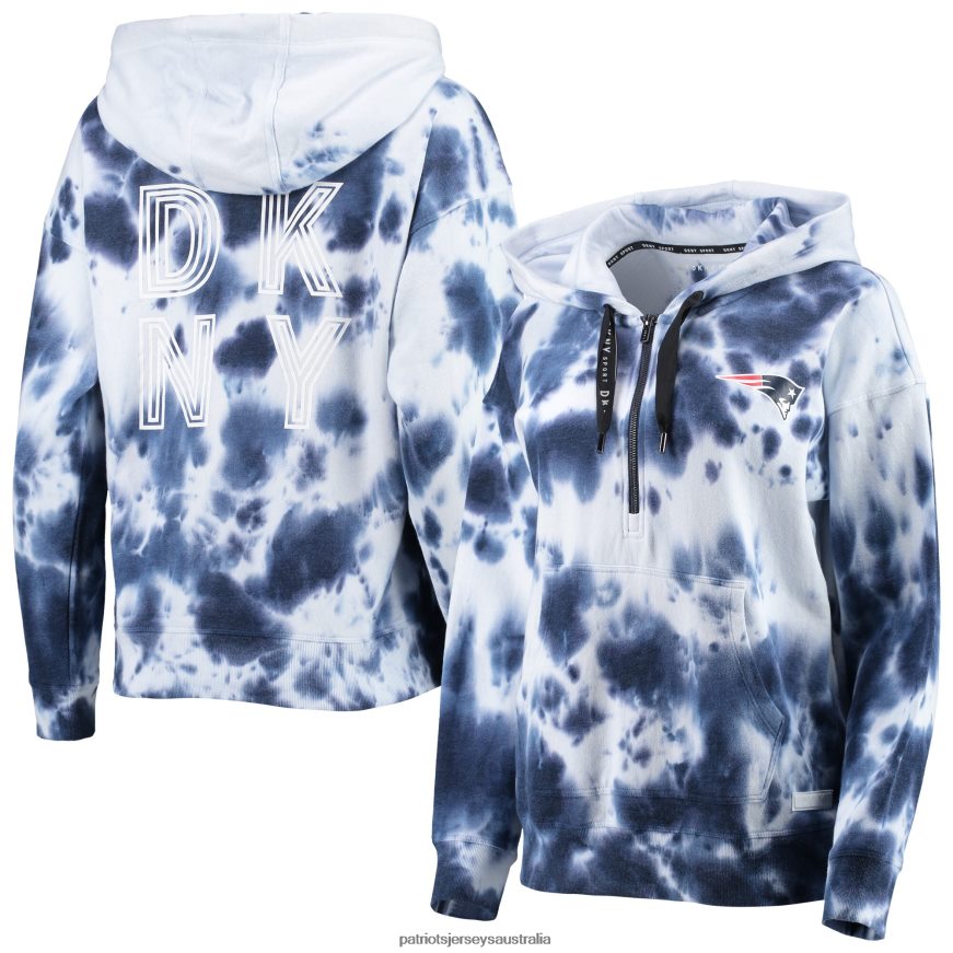 Women DKNY Sport White/Navy Dakota Oversized Tie-Dye Half-Zip Hoodie ZZ06V2950 Patriots Jersey Clothing