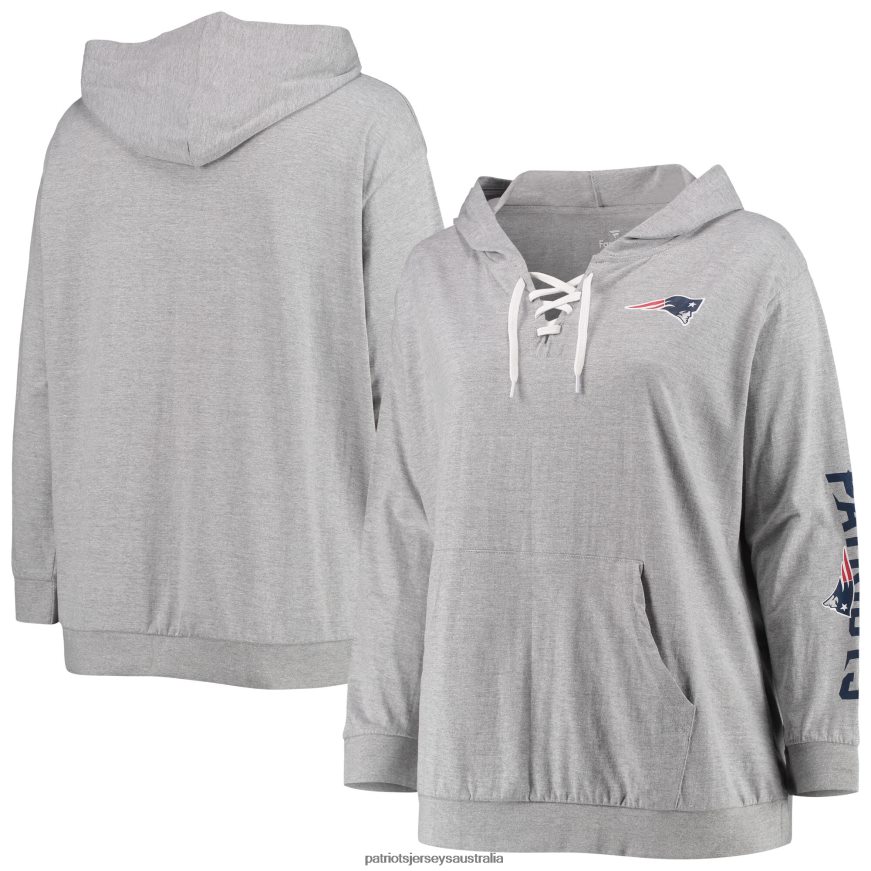 Women Fanatics Branded Heathered Gray Plus Size Lace-Up Pullover Hoodie ZZ06V22318 Patriots Jersey Clothing