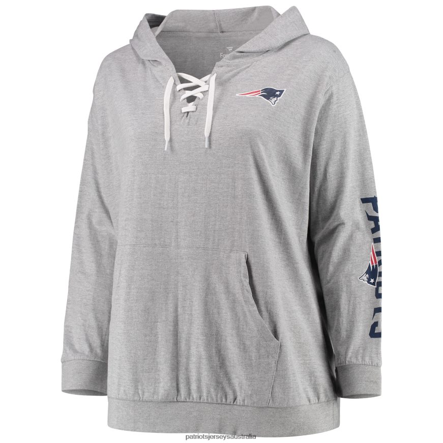 Women Fanatics Branded Heathered Gray Plus Size Lace-Up Pullover Hoodie ZZ06V22318 Patriots Jersey Clothing