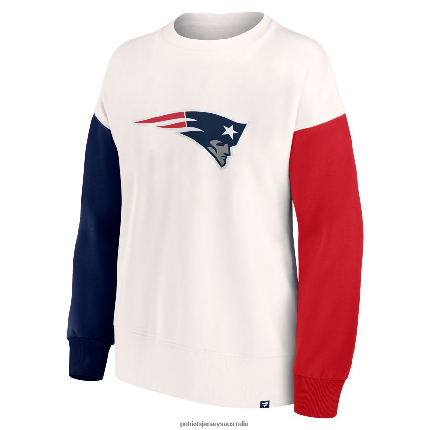 Women Fanatics Branded White Colorblock Primary Logo Pullover Sweatshirt ZZ06V22347 Patriots Jersey Clothing