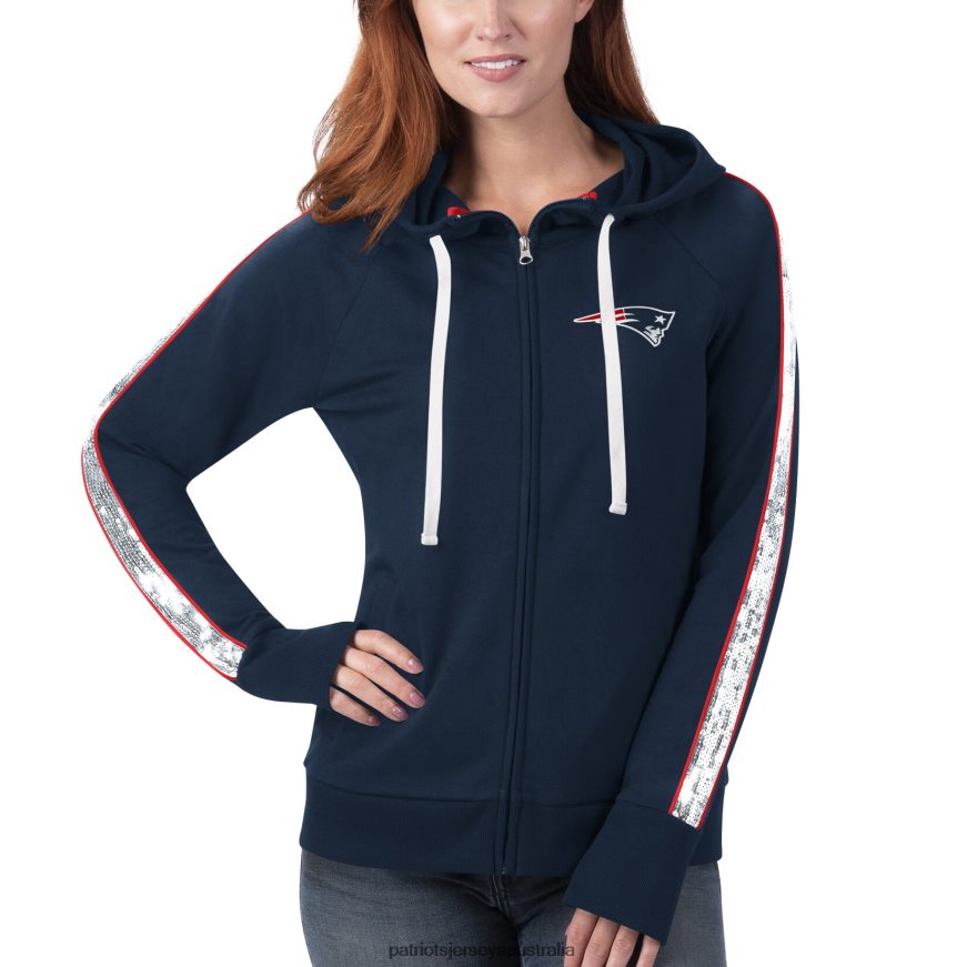 Women G-III 4Her by Carl Banks Navy Game Changer Raglan Full-Zip Hoodie ZZ06V22388 Patriots Jersey Clothing